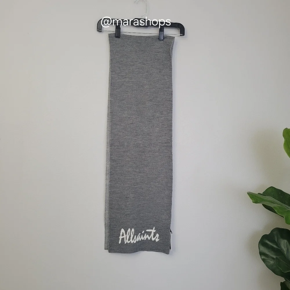 All Saints Gray Logo Jacquard Scarf